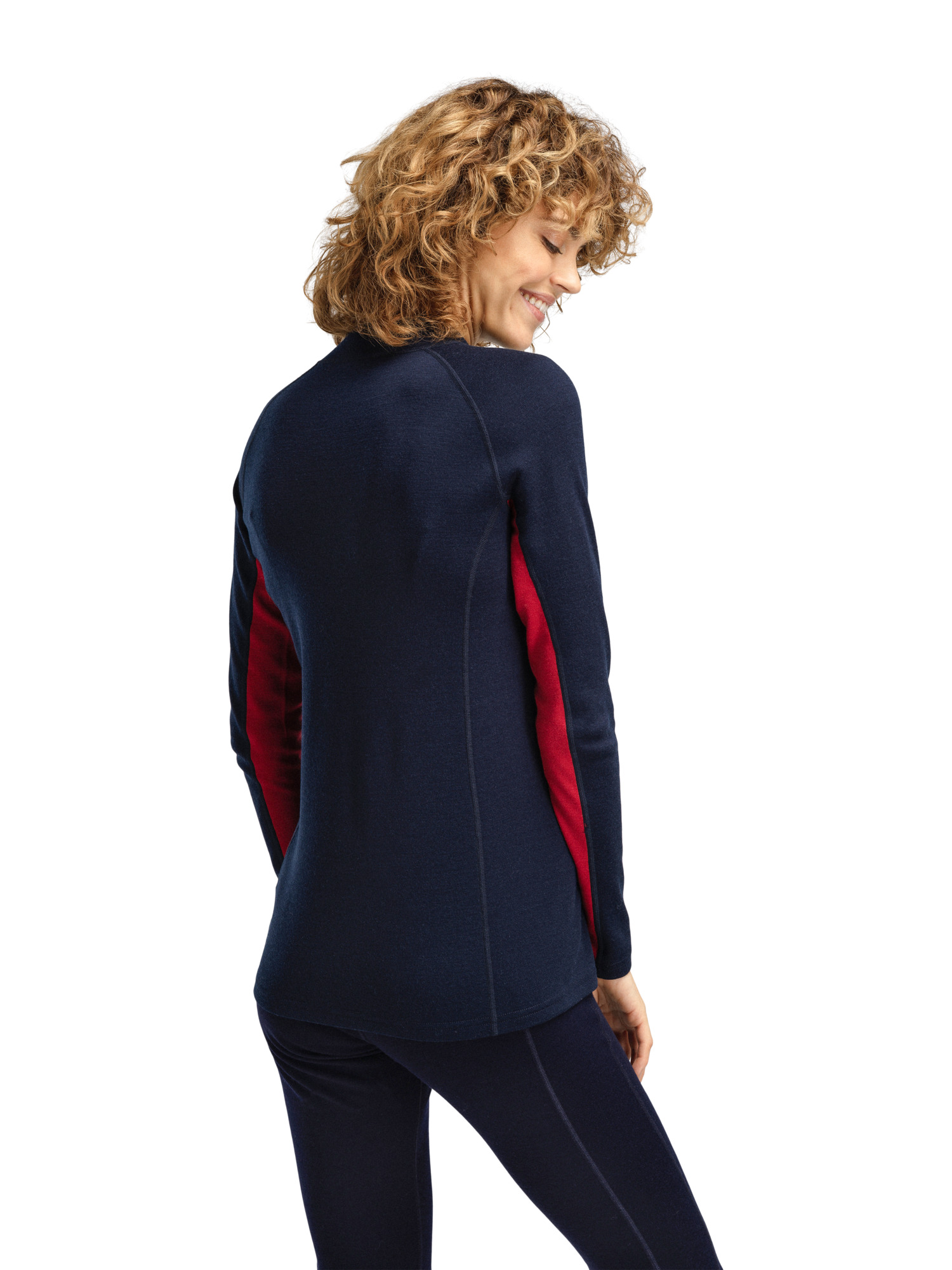 Aksla Women's Half Zip Baselayer Navy Red OffWhite