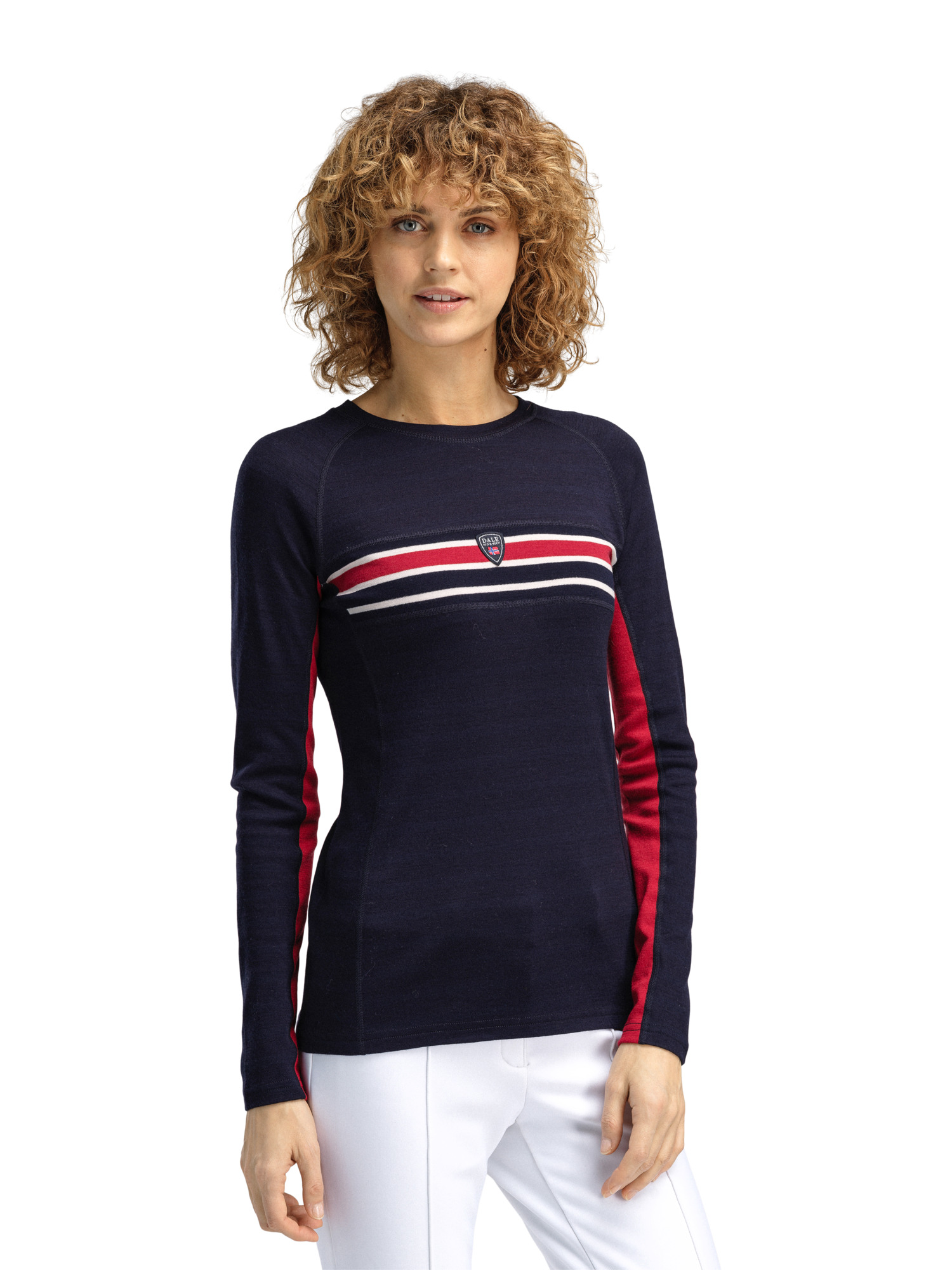 Aksla Women's Crew neck Baselayer Navy Red OffWhite