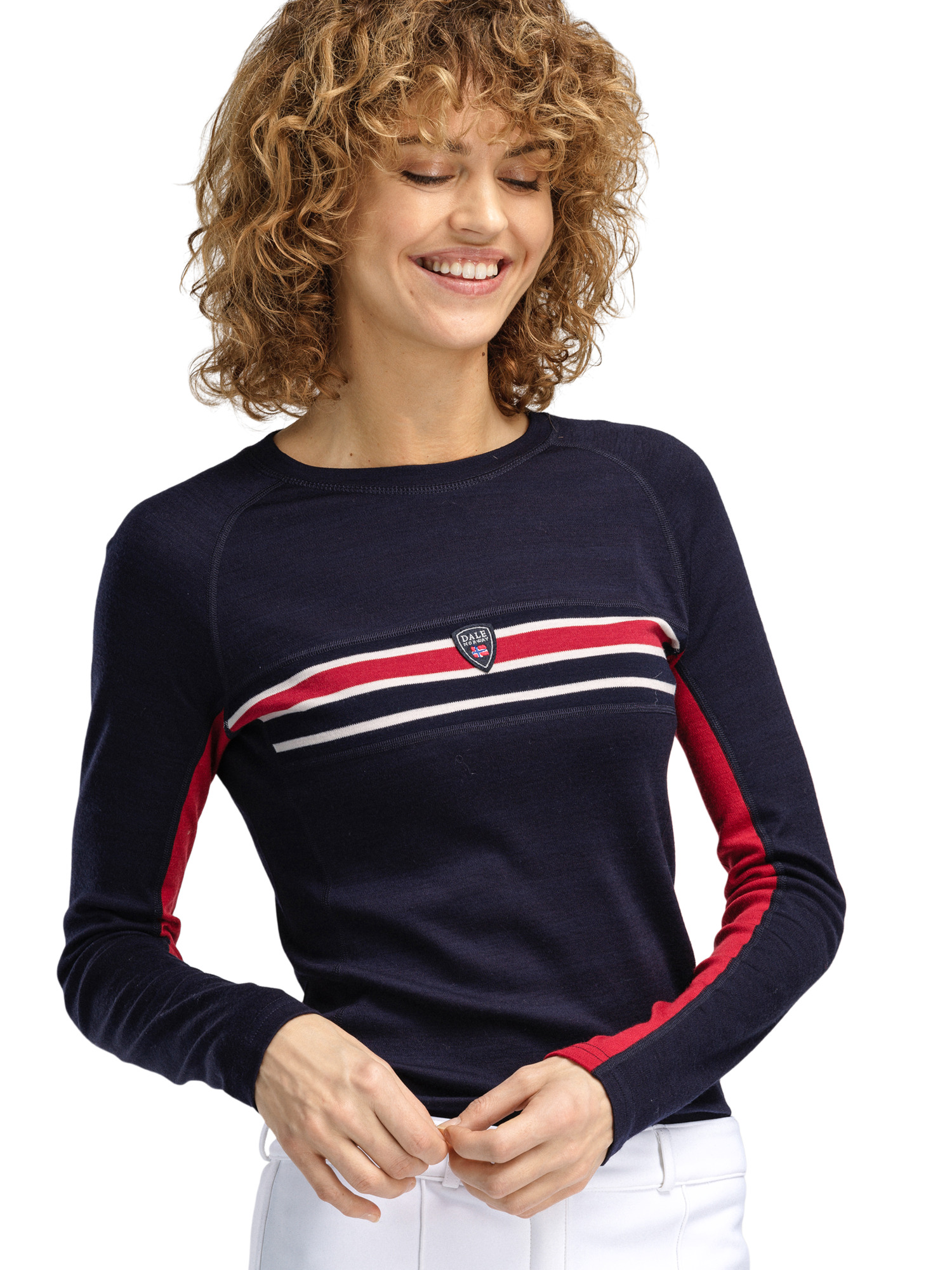 Aksla Women's Crew neck Baselayer Navy Red OffWhite