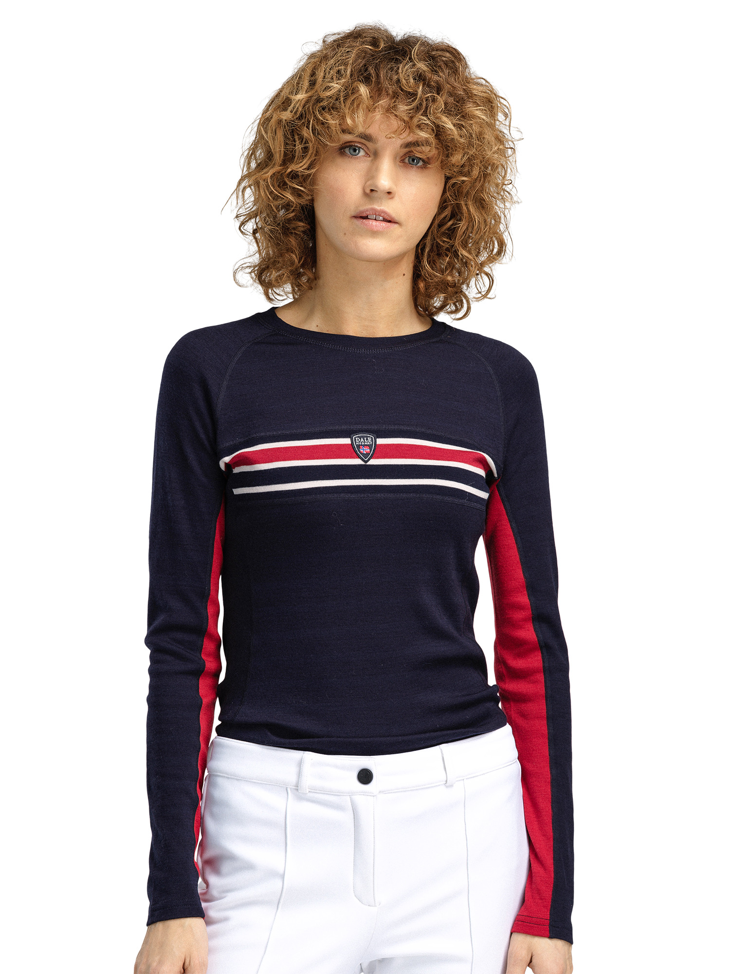 Aksla Women's Crew neck Baselayer Navy Red OffWhite
