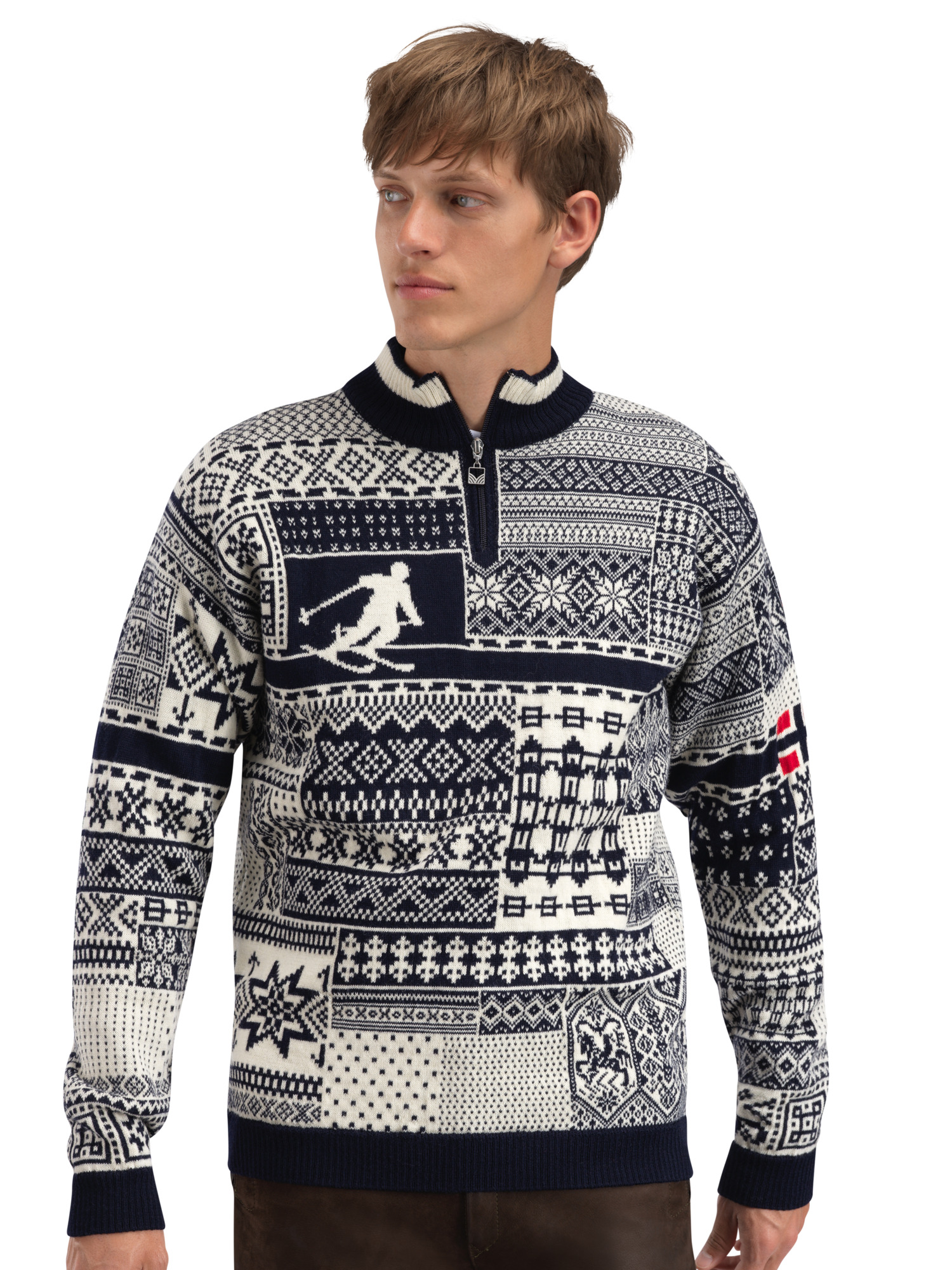 History Sweater - Norwegian Wool Navy Offwhite Raspberry