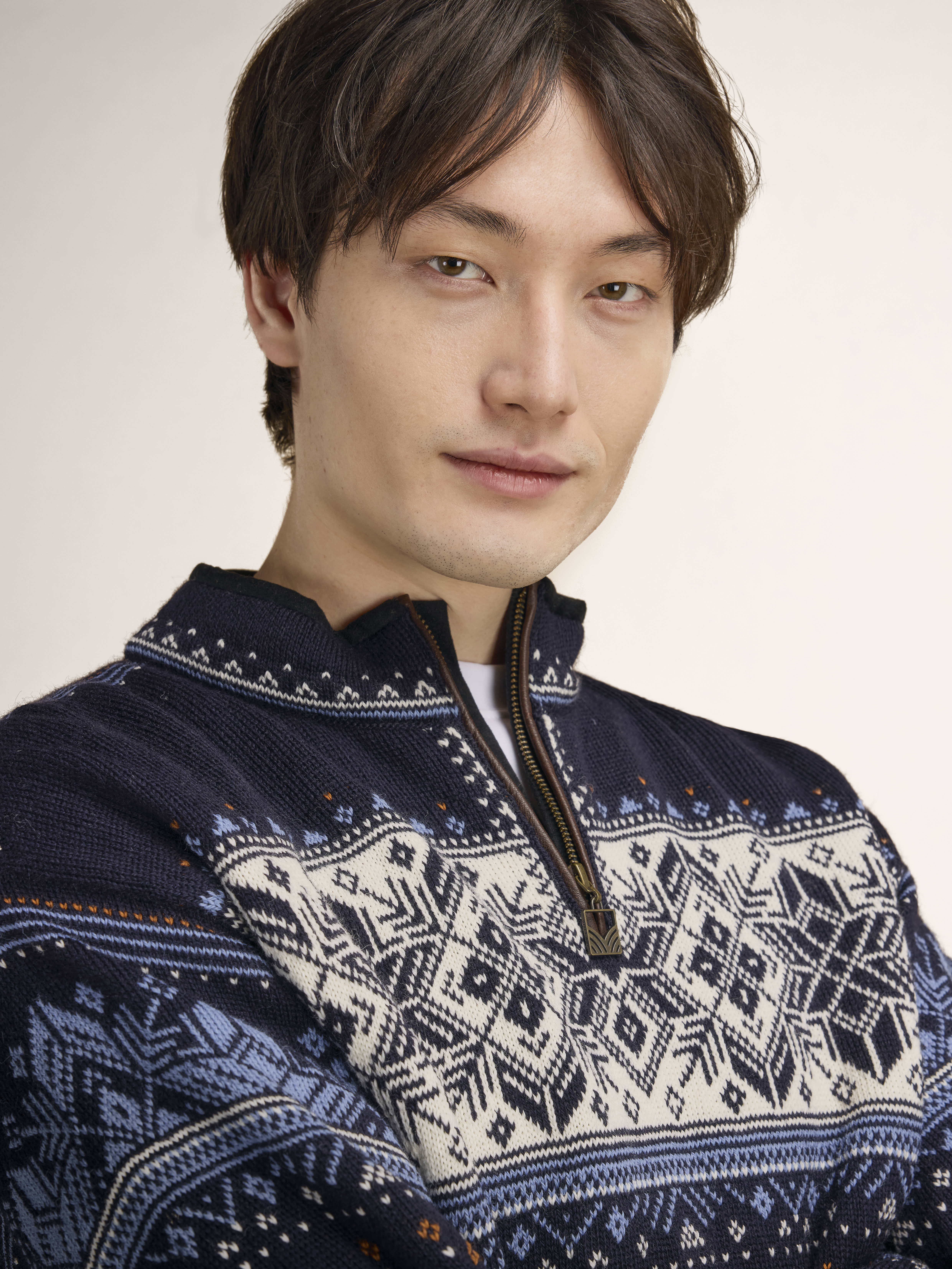 Blyfjell Men's Knit Sweater Midnavy Blushad Offwhite Coppe