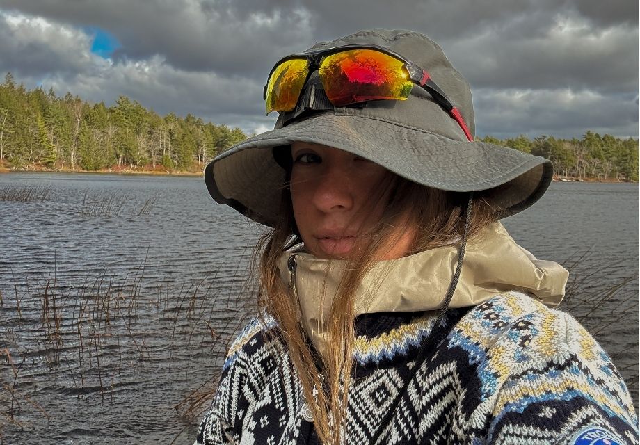 Jodi Rubicheau wearing 2025 Trondheim Women's Wool Sweater during autumn in Nova Scotia Canada