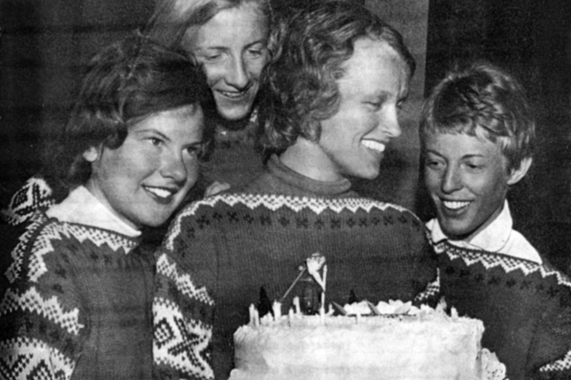 Norwegian female athletes wearing the World Championship sweater 1960 World Ski Championships - Squaw Valley, USA.